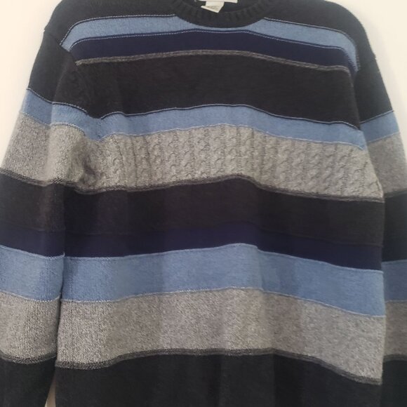 Vintage Geoffrey Beene Mens Knit Sweater Striped Chunky Fisherman Coastal Casual - Picture 3 of 7